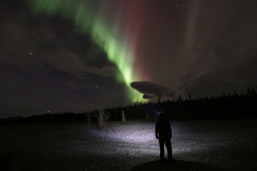 A selfie under the aurora borealis at Whitehorse, Yukon.