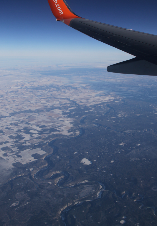 The view from my Air North flight over the eastern edge of the Rockies.