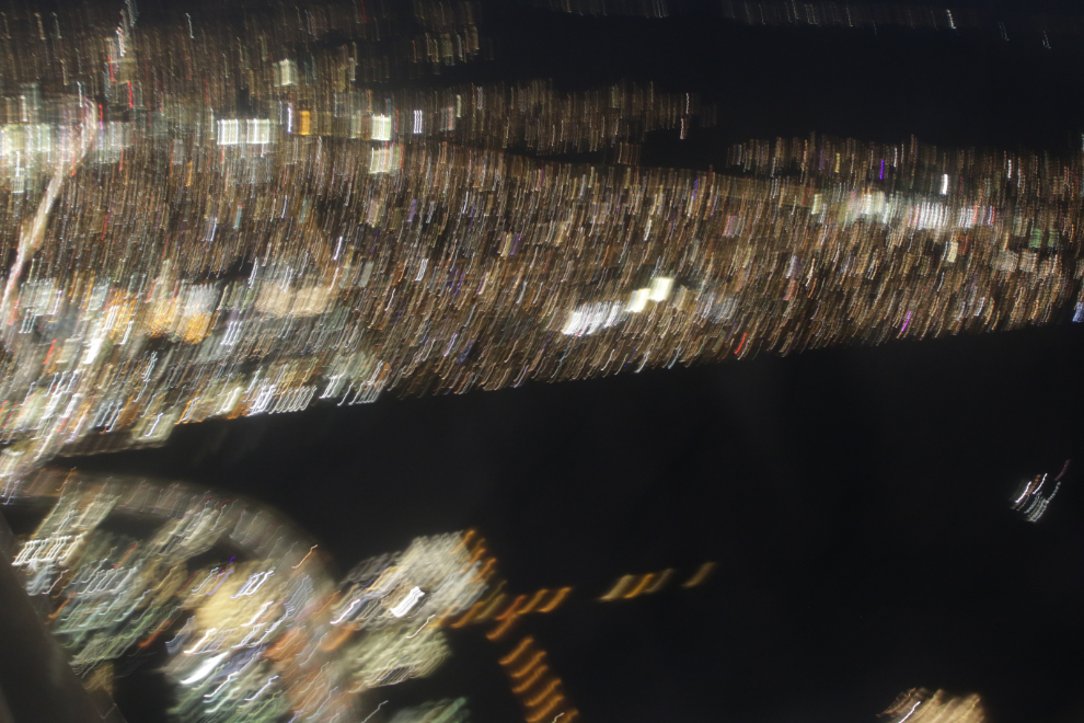 Taking off from Sea-Tac airport on a rainy night.