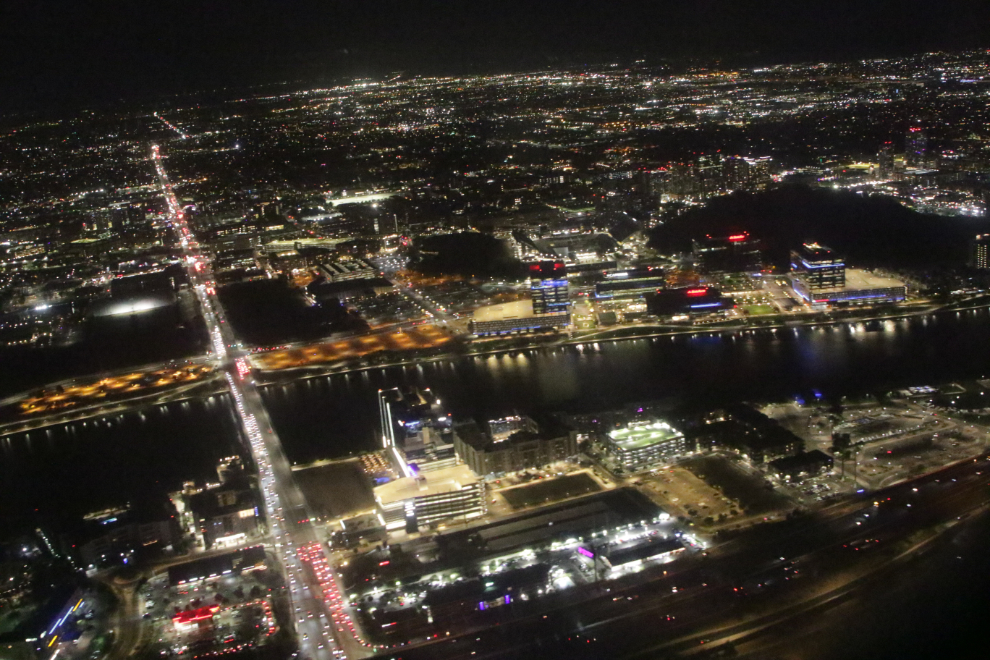 Taking off from Sea-Tac airport on a rainy night.