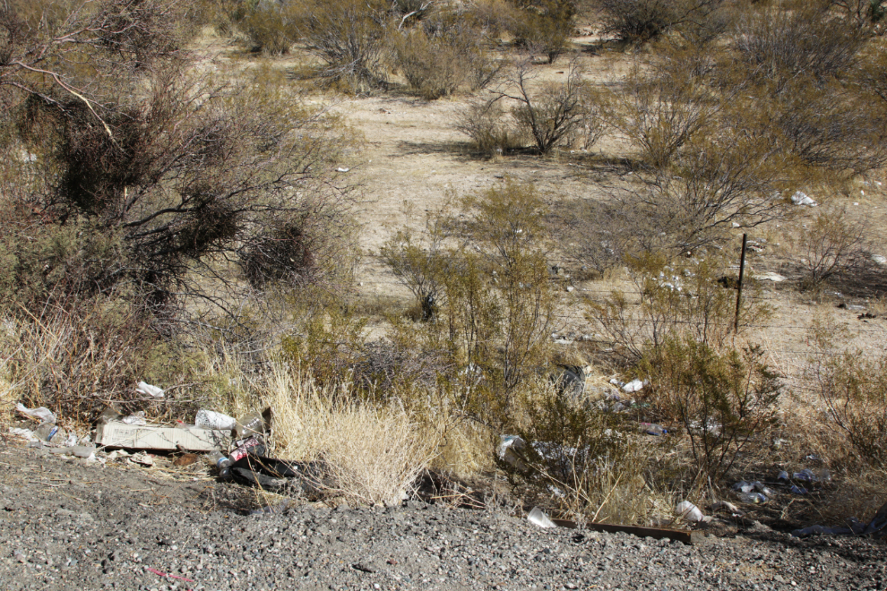 Garbage at a pullout along Arizona Highway 93.