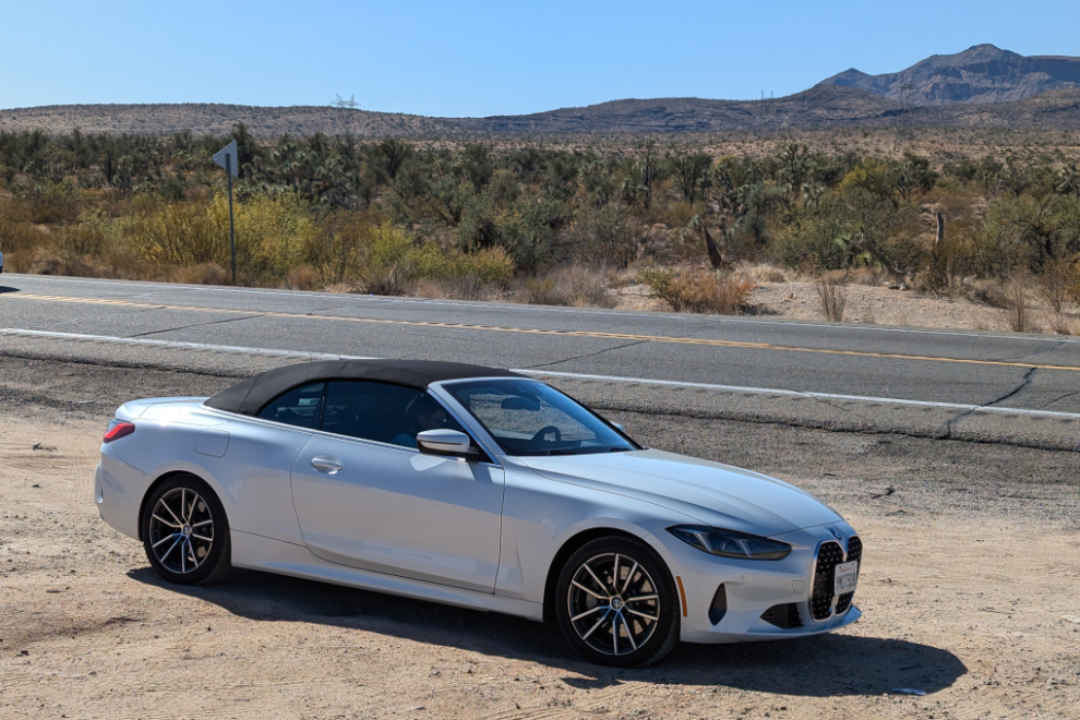 Our BMW 430i convertible along Arizona Highway 93.