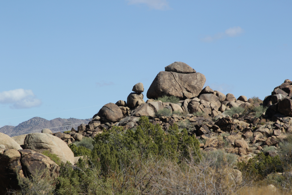 Strange rock piles along Arizona Highway 93.