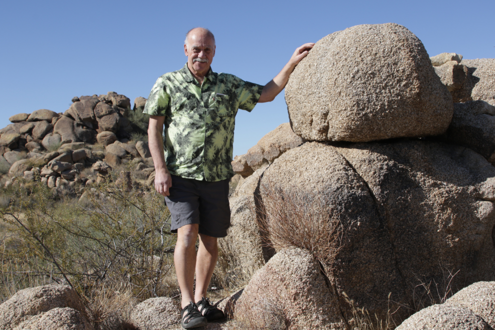 Murray Lundberg with some strange rocks along Arizona Highway 93.