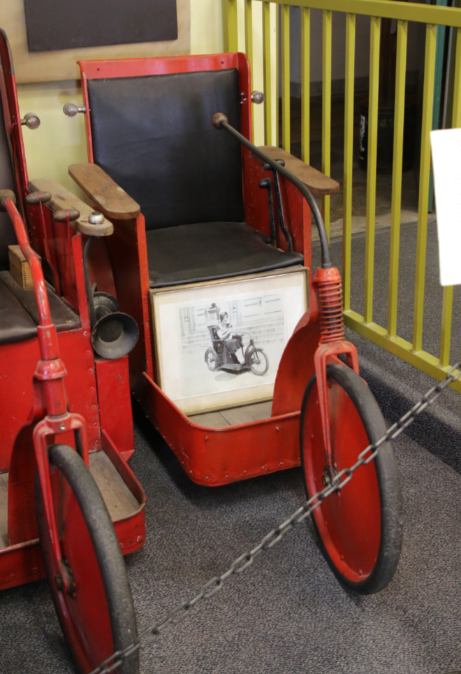 An electric tricycle chair from about 1912 in Kingman, Arizona.