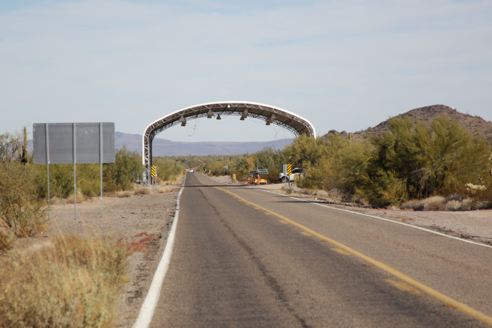 A border inspection checkpoint on Arizona Highway 85.