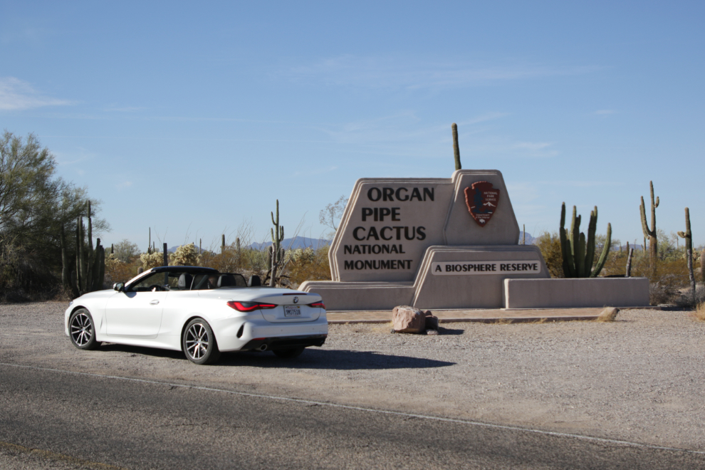 Entering Organ Pipe Cactus National Monument, Arizona.