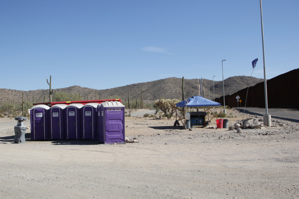 A Humane Borders relief camp for migrants at the Mexican border west of Arizona Highway 85.