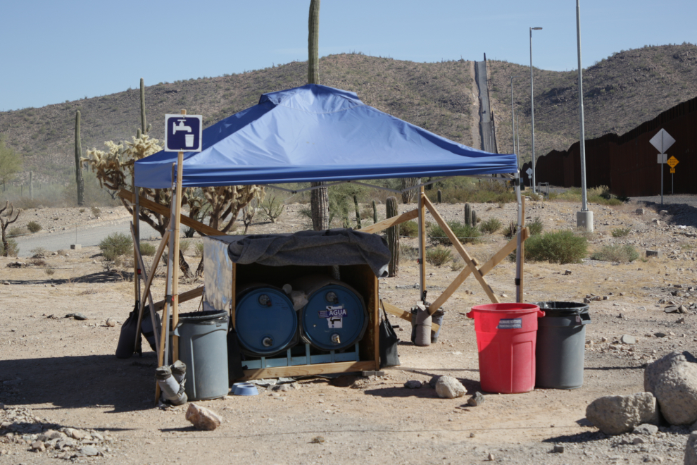 A Humane Borders relief camp for migrants at the Mexican border west of Arizona Highway 85.