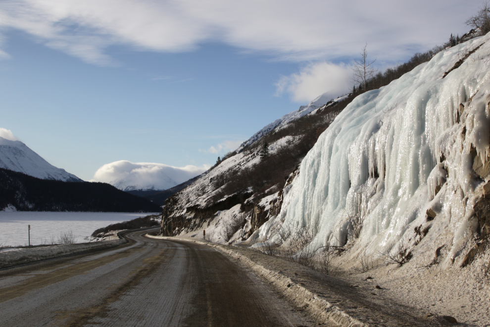 Frozen waterfalls along the South Klondike Highway in January. 