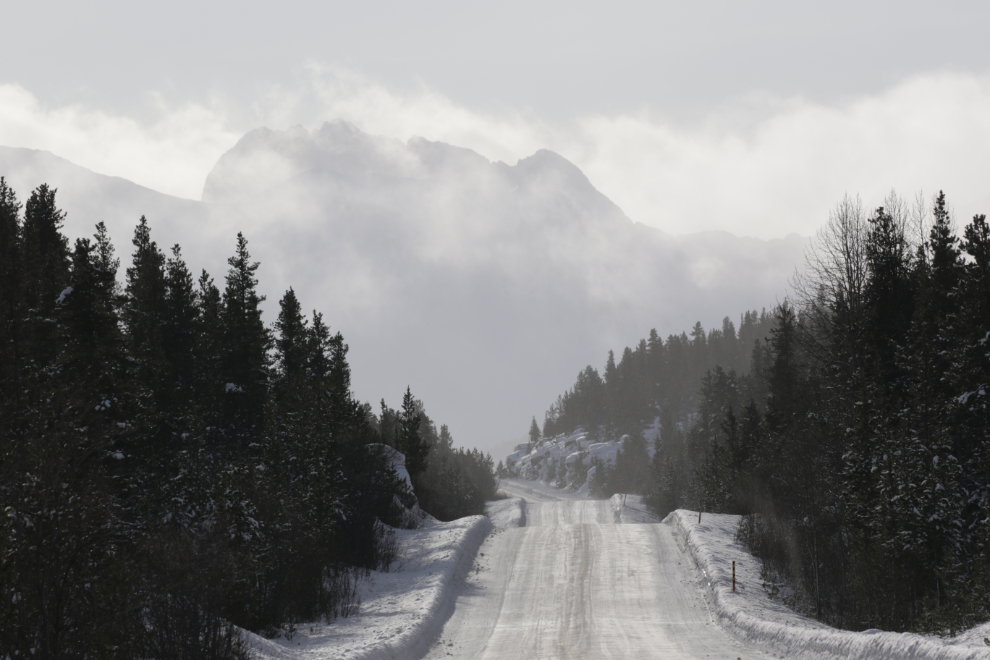 Driving into an approaching winter storm.