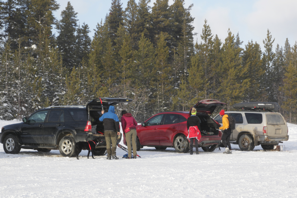 Skiers at Log Cabin on the South Klondike Highway in January. 