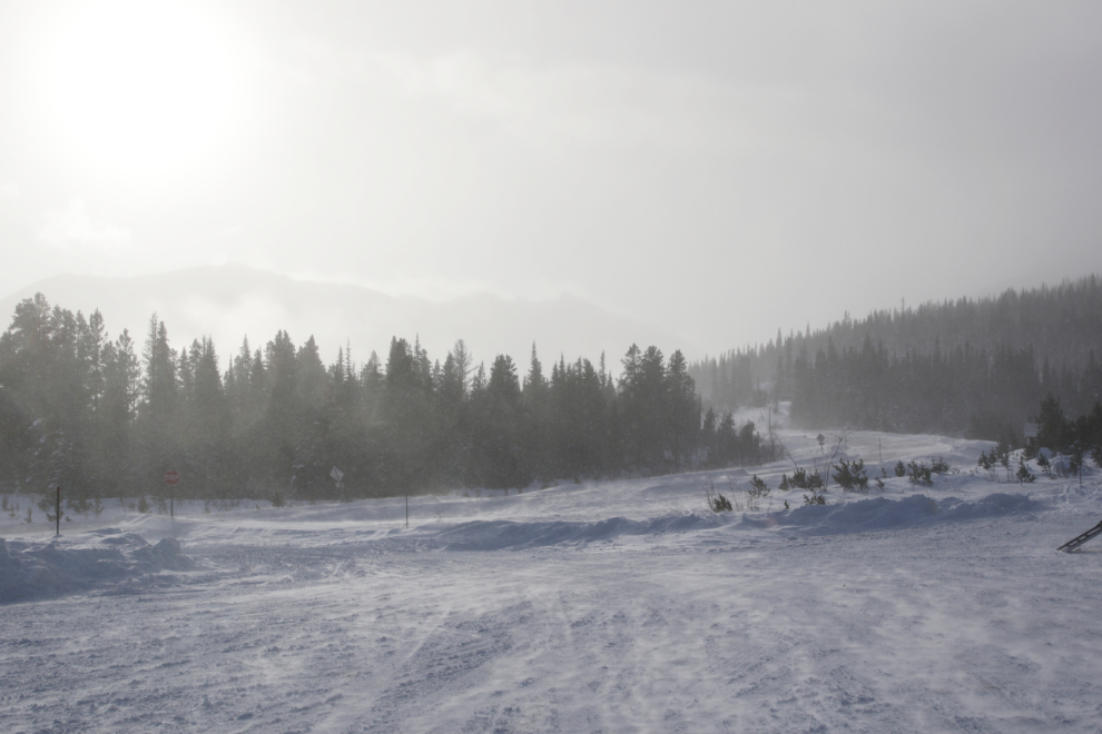 A storm at Log Cabin on the South Klondike Highway in January. 