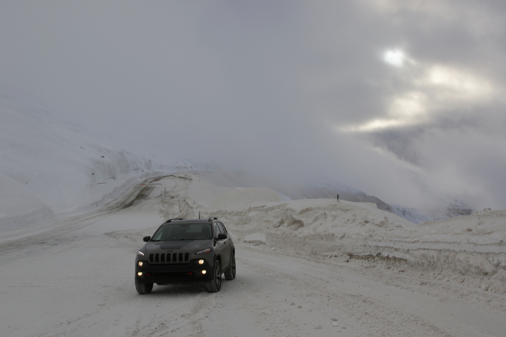 My Jeep at the BC-Alaska border  on the South Klondike Highway in January. 