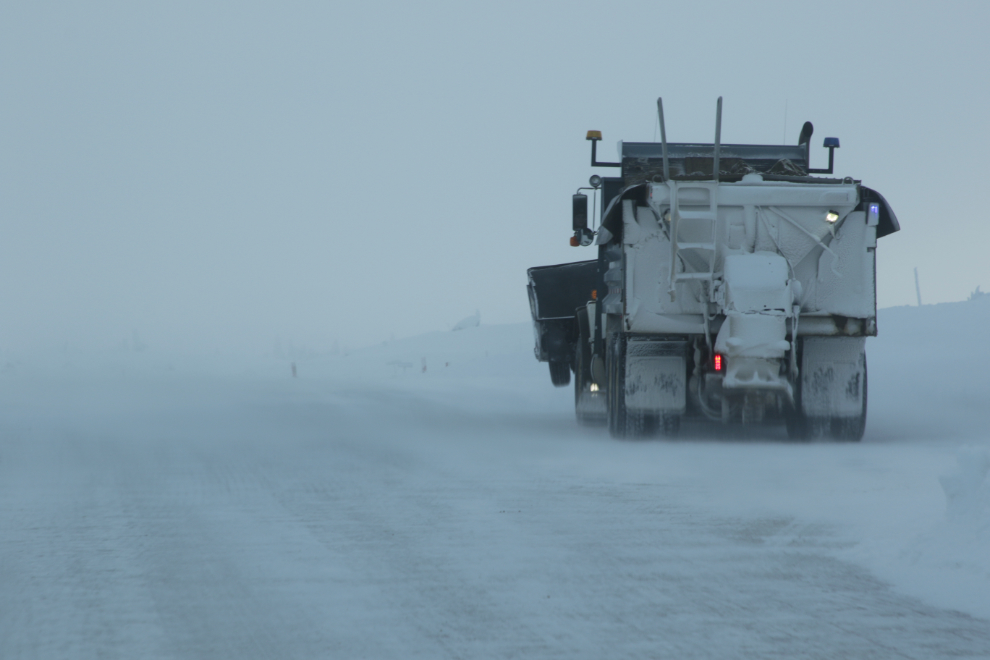 A truck plow on the South Klondike Highway near the White Pass in January. 