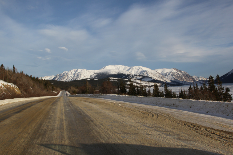  The South Klondike Highway along Tutshi Lake, in January. 