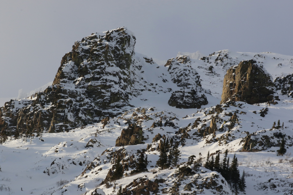 Detail of Dail Peak, Yukon, in January.