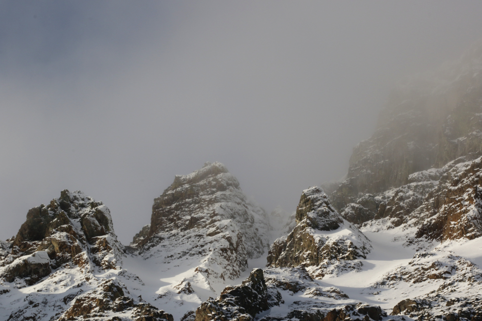 Detail of Dail Peak, Yukon, in January.