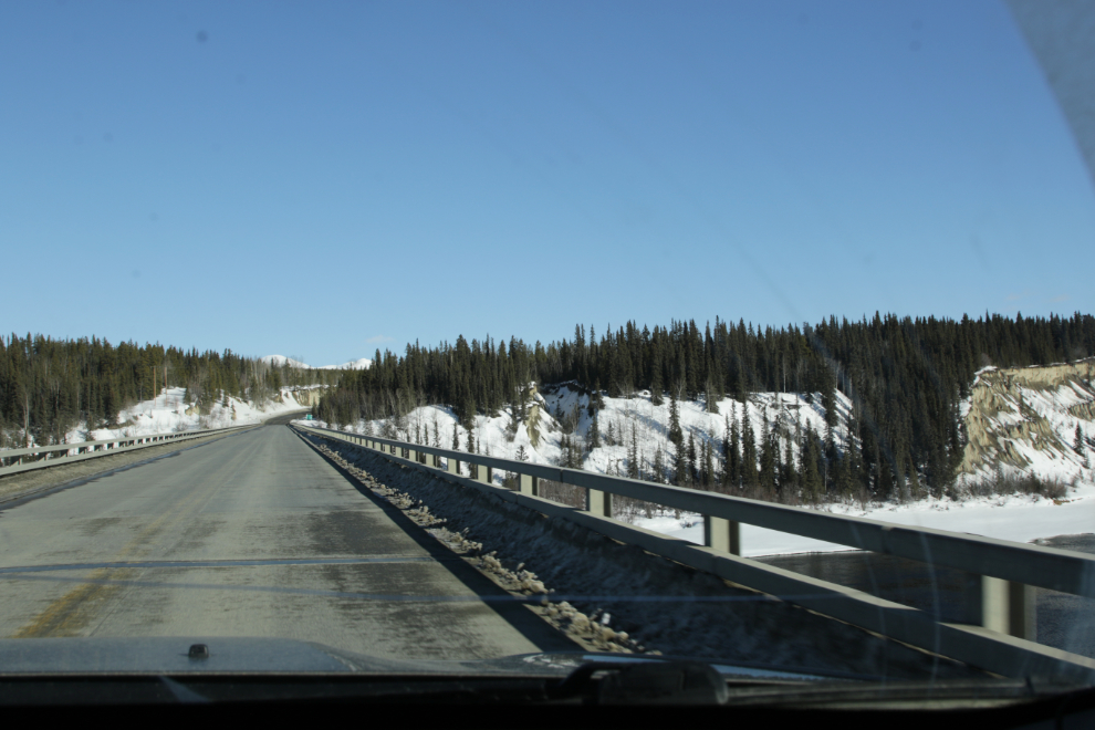 Crossing the Teslin River Bridge on the Alaska Highway.