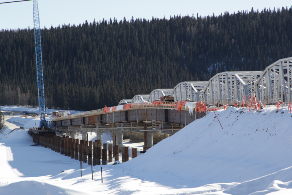 The old and new Nisutlin Bay Bridges at Teslin, Yukon.