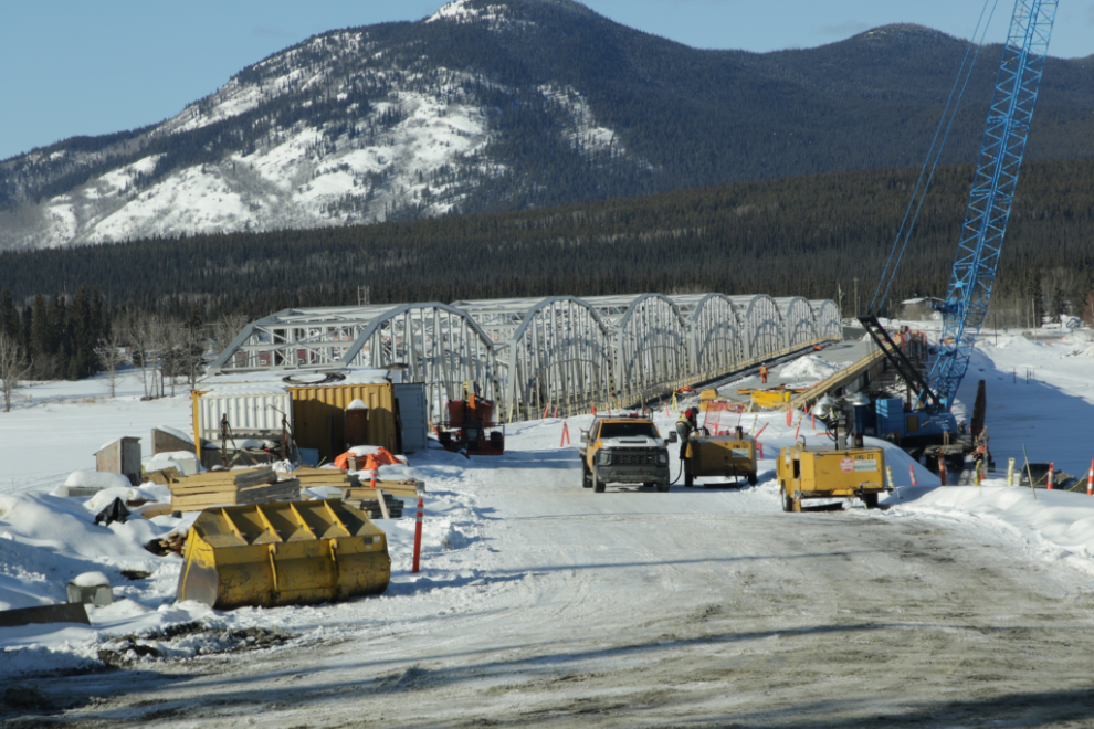 The old and new Nisutlin Bay Bridges at Teslin, Yukon.