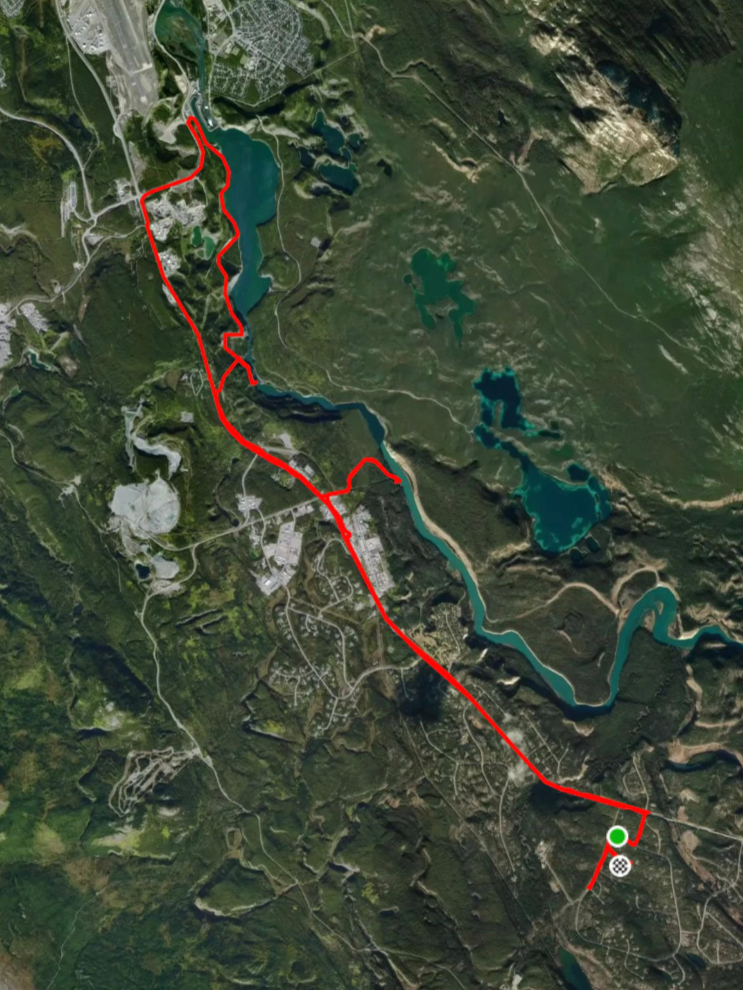 Map of a 40-km e-bike ride south of Whitehorse, Yukon.
