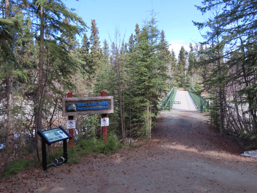 The footbridge to Bert Lake Park at Whitehorse, Yukon.