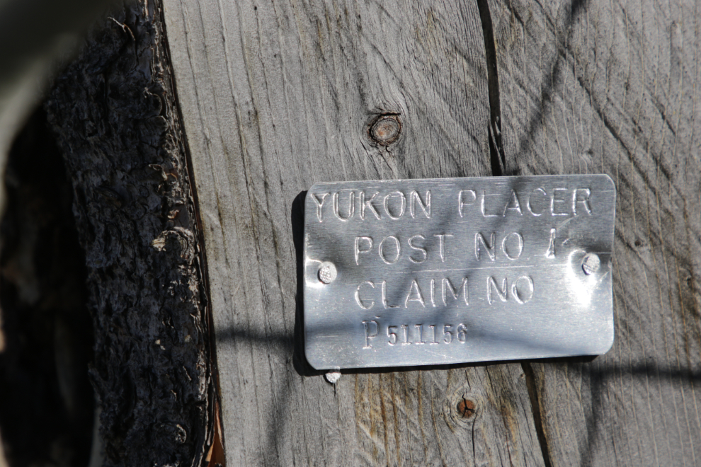 Placer claim post along the Stony Creek Trail, Yukon.