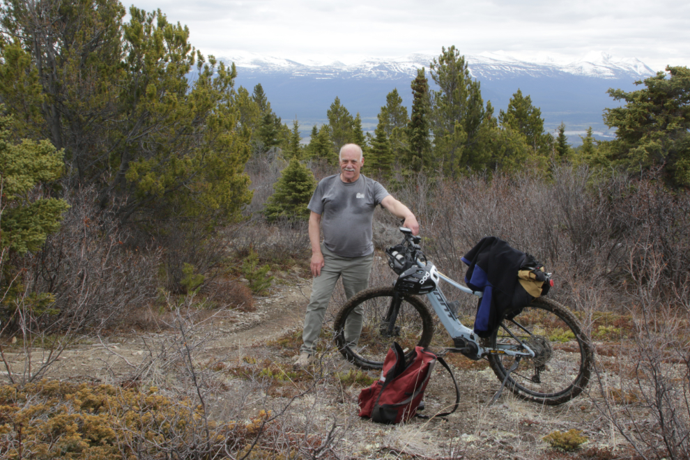 Murray Lundberg with his e-bike on the Stony Creek Trail, Yukon.