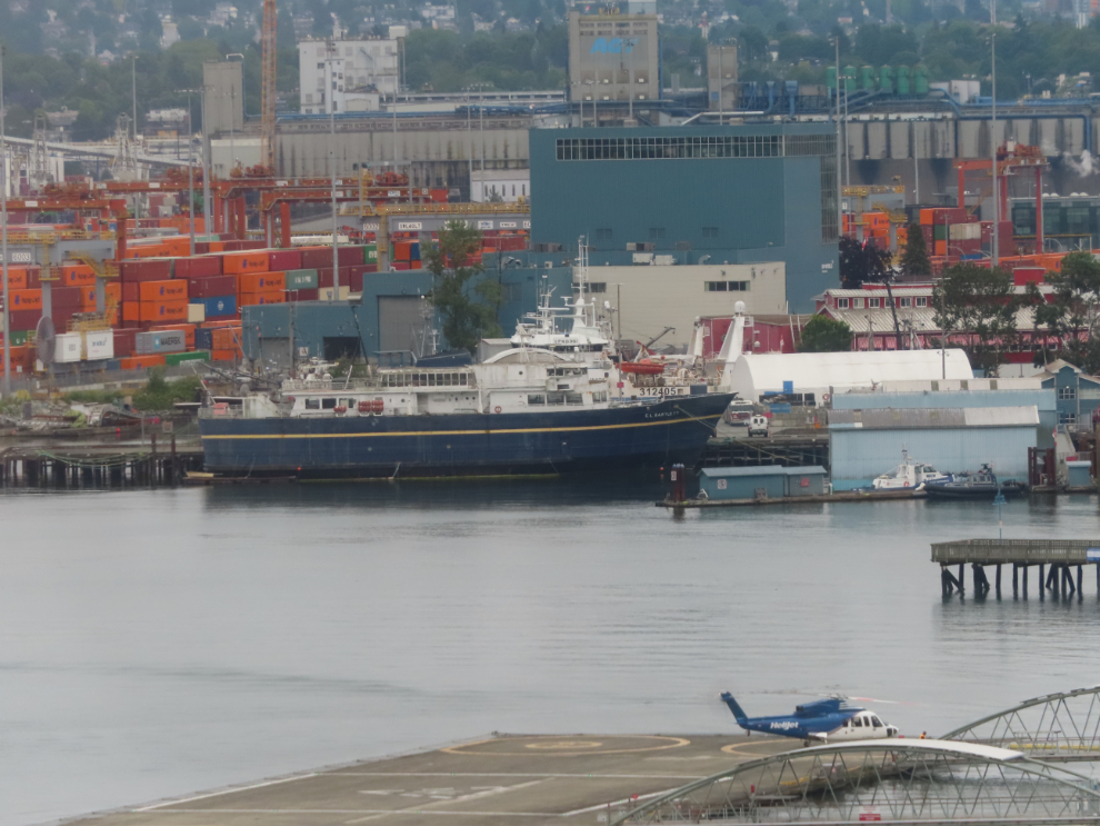 The old Alaska state ferry Bartlett is still moored at what used to be the main commercial fishing boat area in Vancouver.