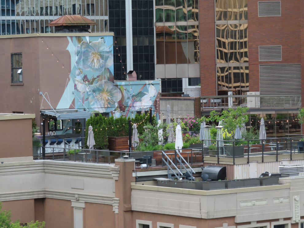 A view from the patio of the Fairmont Gold lounge on the 9th floor of the Fairmont Waterfront Hotel in Vancouver.