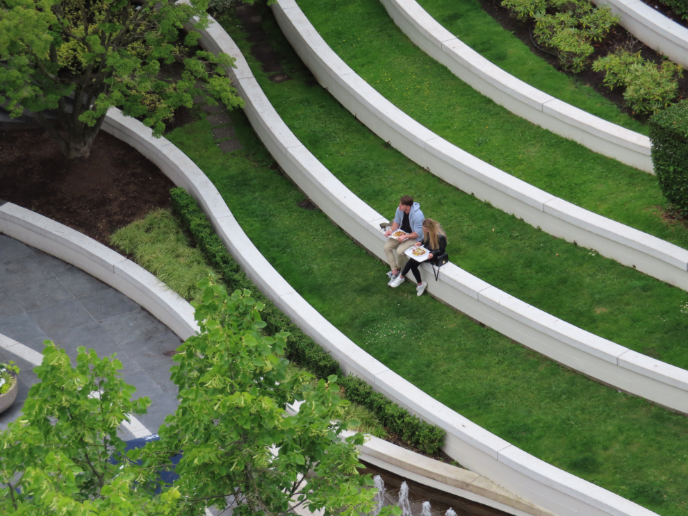A view from the patio of the Fairmont Gold lounge on the 9th floor of the Fairmont Waterfront Hotel in Vancouver.