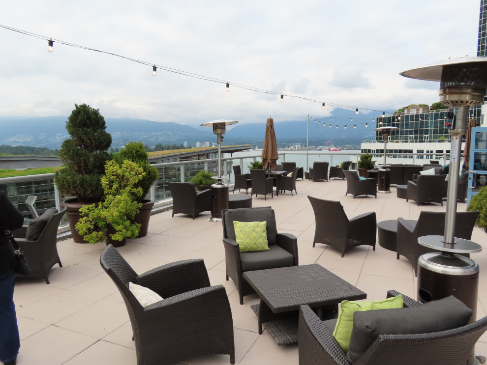 The Fairmont Gold patio at the Fairmont Waterfront Hotel in Vancouver.