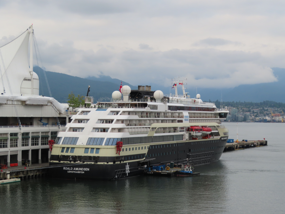 The deluxe expedition ship Roald Amundsen docked at Canada Place in Vancouver.