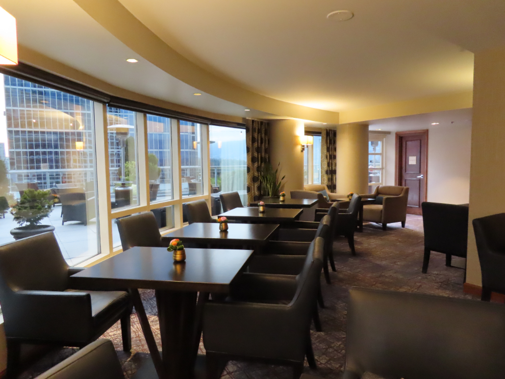 The inside part of the Fairmont Gold lounge on the 9th floor of the Fairmont Waterfront Hotel in Vancouver.