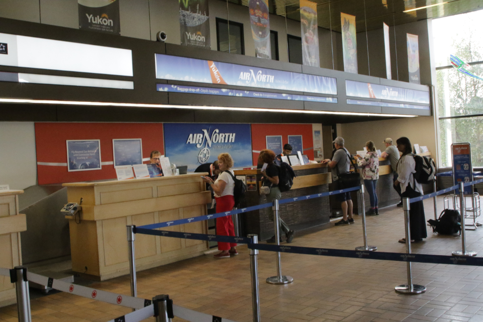 The Air North desks at Erik Nielsen Whitehorse International Airport.