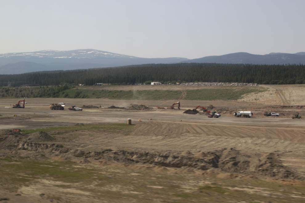 An aerial view of the runway reconstruction at Erik Nielsen Whitehorse International Airport.