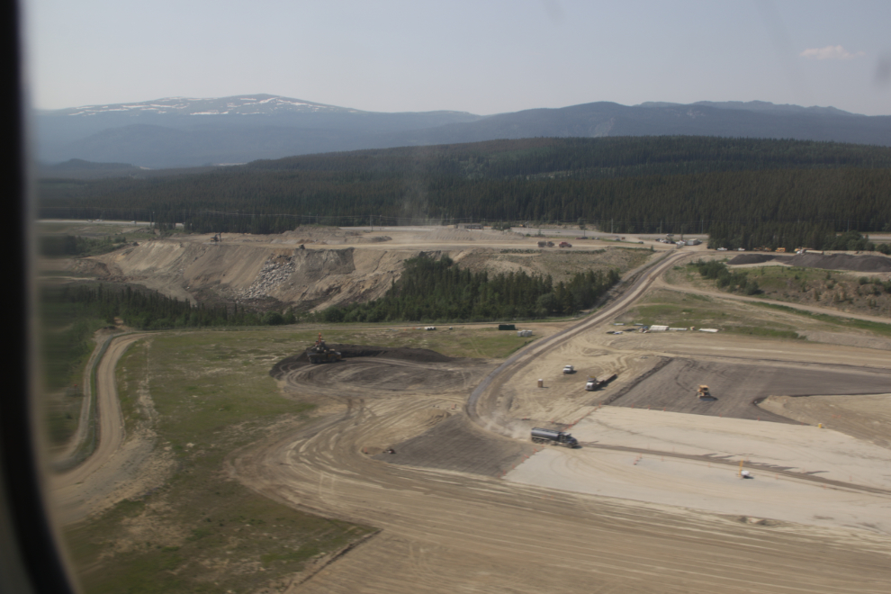 An aerial view of the runway reconstruction at Erik Nielsen Whitehorse International Airport.