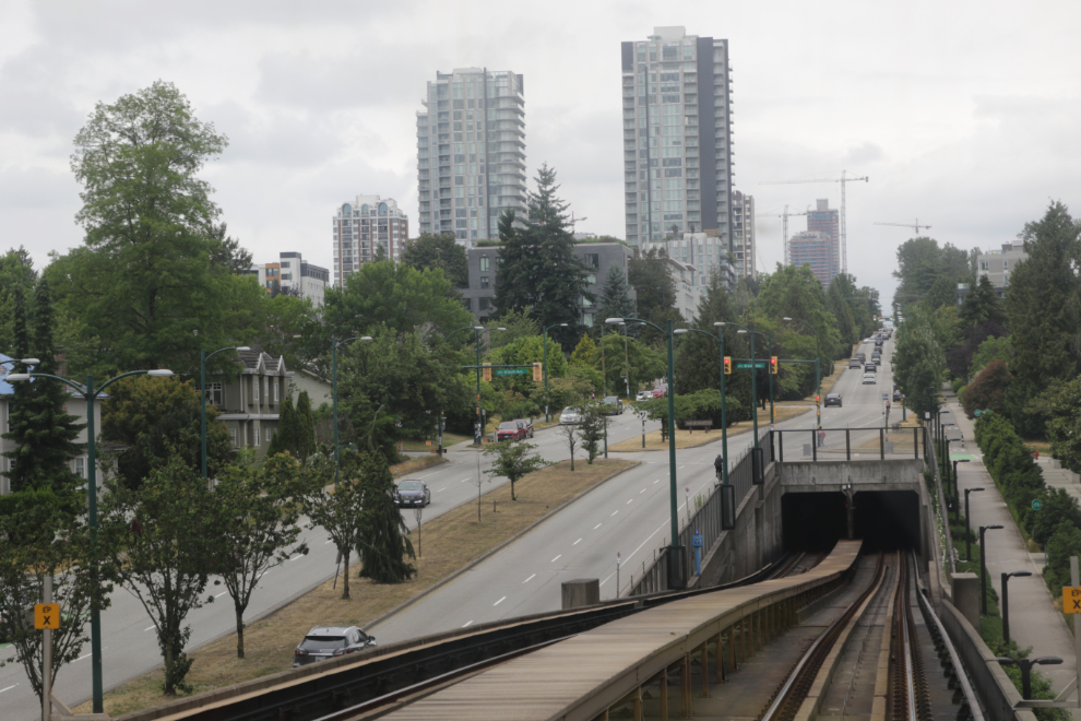 Headed to downtown Vancouver from the airport, on the Canada Line.  Going underground.