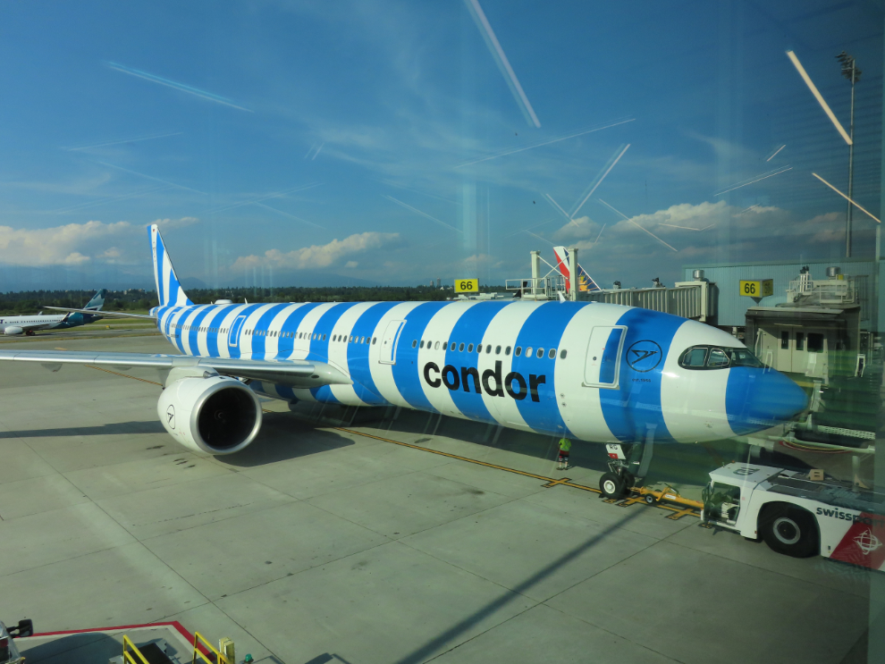 A blue bubble bee aircraft from Condor, seen at Vancouver.