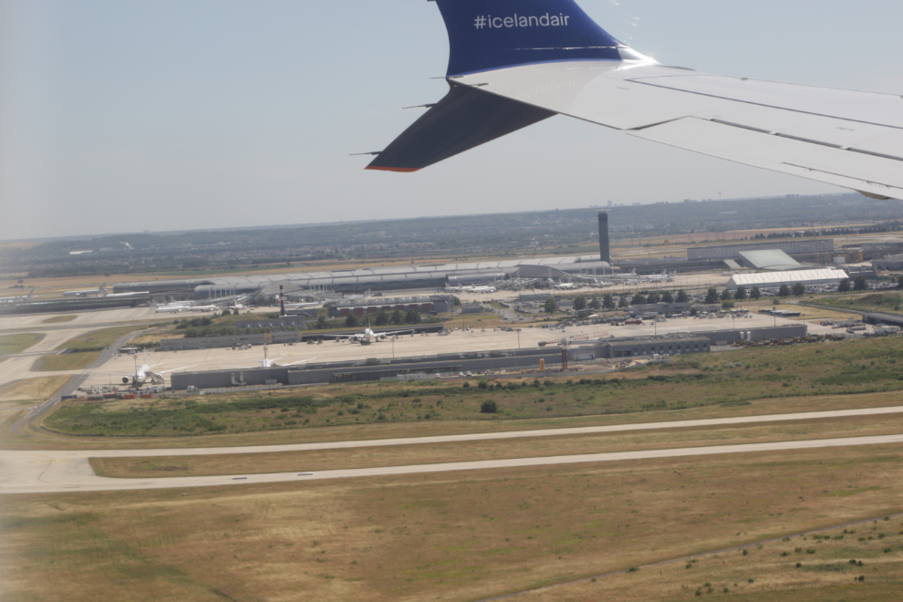 An aerial view of CDG, Paris, as we were about to land in an Icelandair Boeing 737-8 MAX.