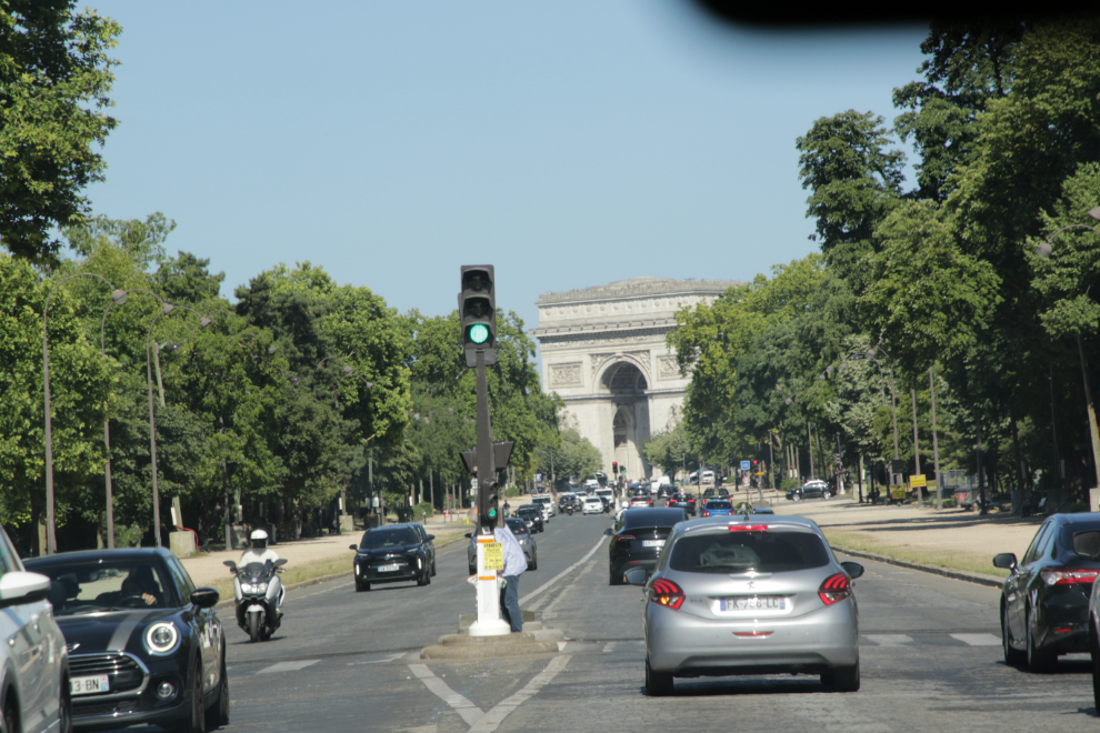 The Arc de Triomphe, seen on our shuttle from the Paris airport to our hotel.