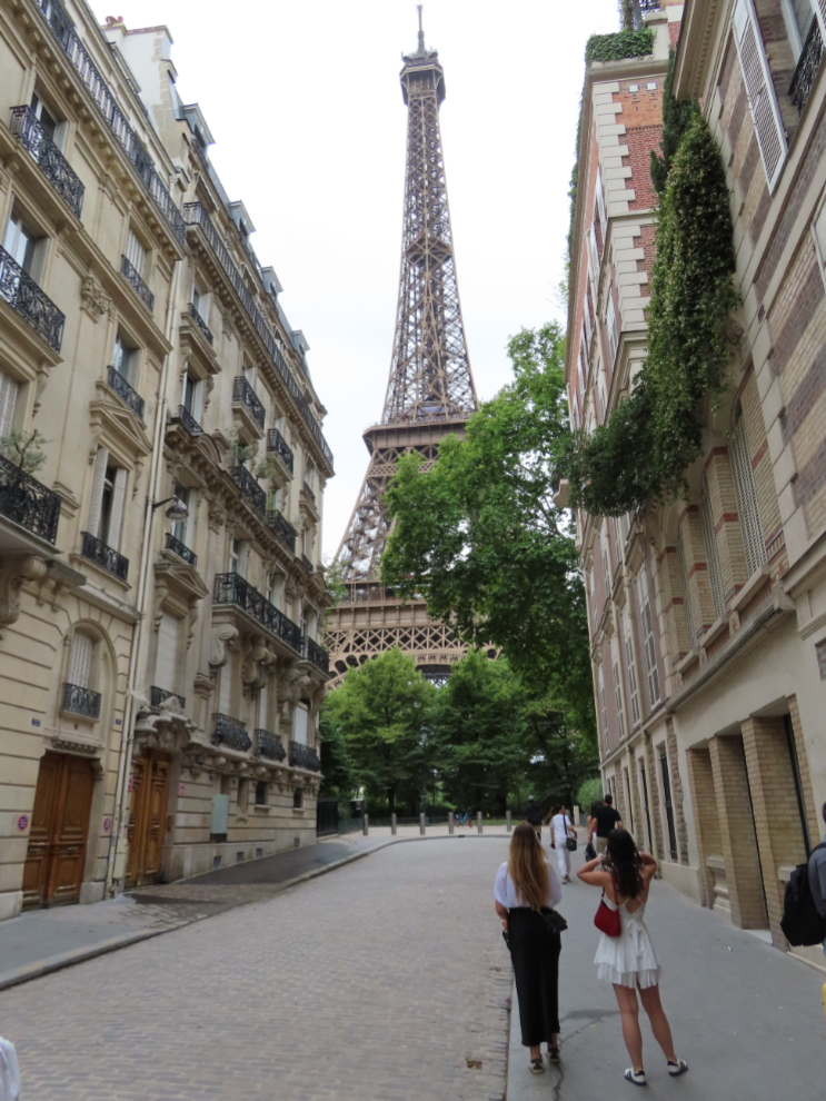Our first close view of the Eiffel Tower in Paris, France.
