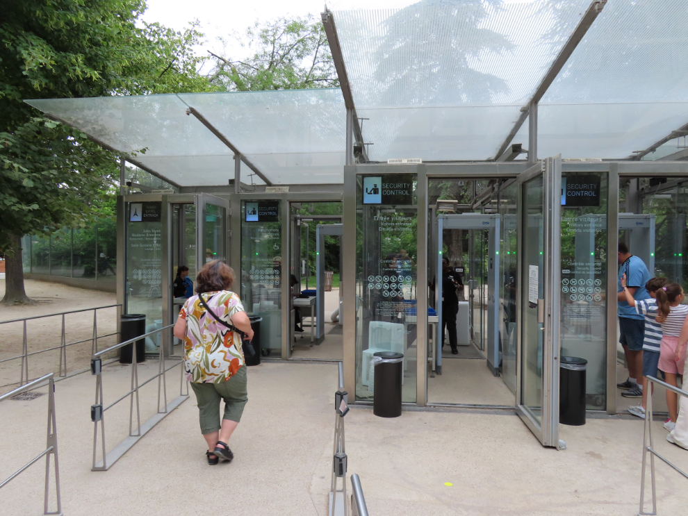 Ticket kiosks at the Eiffel Tower in Paris, France.