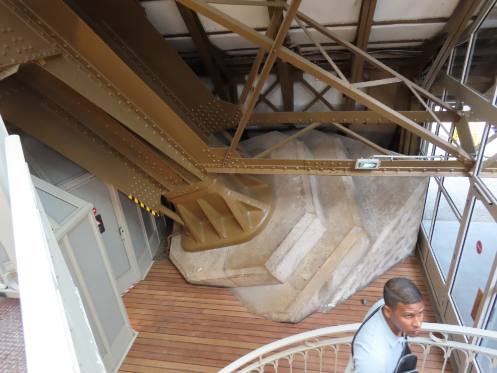 One of the concrete anchors at the Eiffel Tower in Paris, France.