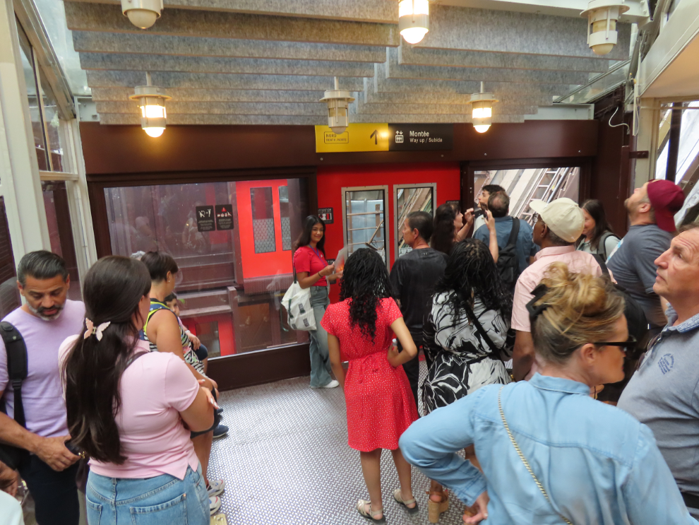 Waiting for the elevator at the Eiffel Tower in Paris, France