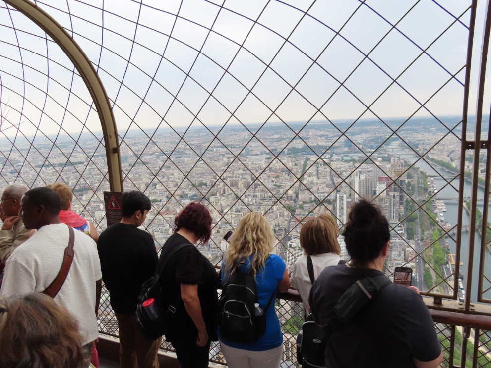 While the lower decks at the Eiffel Tower are open, the summit is screened.