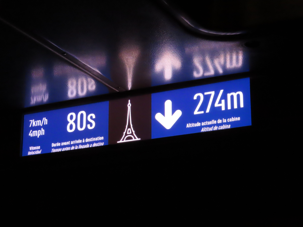 The read-out on the elevator a second after starting back down from the summit, which is at 280 meters.