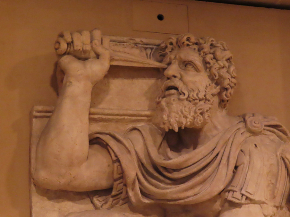 A sculpture of Zaleucus sticking a knife in his eye, at the Louvre Museum in Paris.