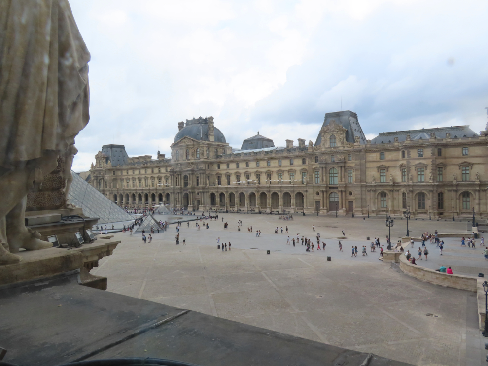 A view of the courtyard at the Louvre Museum in Paris.